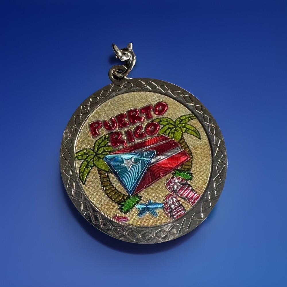 Puerto Rico Heavy Keychain Flag Coqui Frog Palm Tree Souvenir Multicolor - Picture 4 of 9